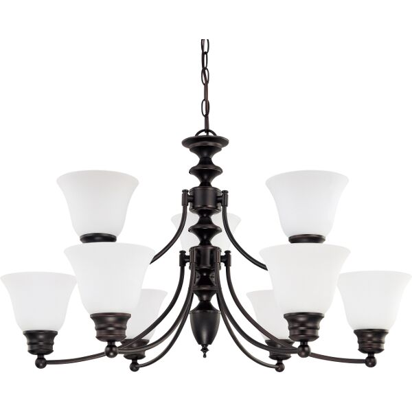 Nuvo Lighting 60/3171  Empire - 9 Light 32" Chandelier with Frosted White Glass in Mahogany Bronze Finish